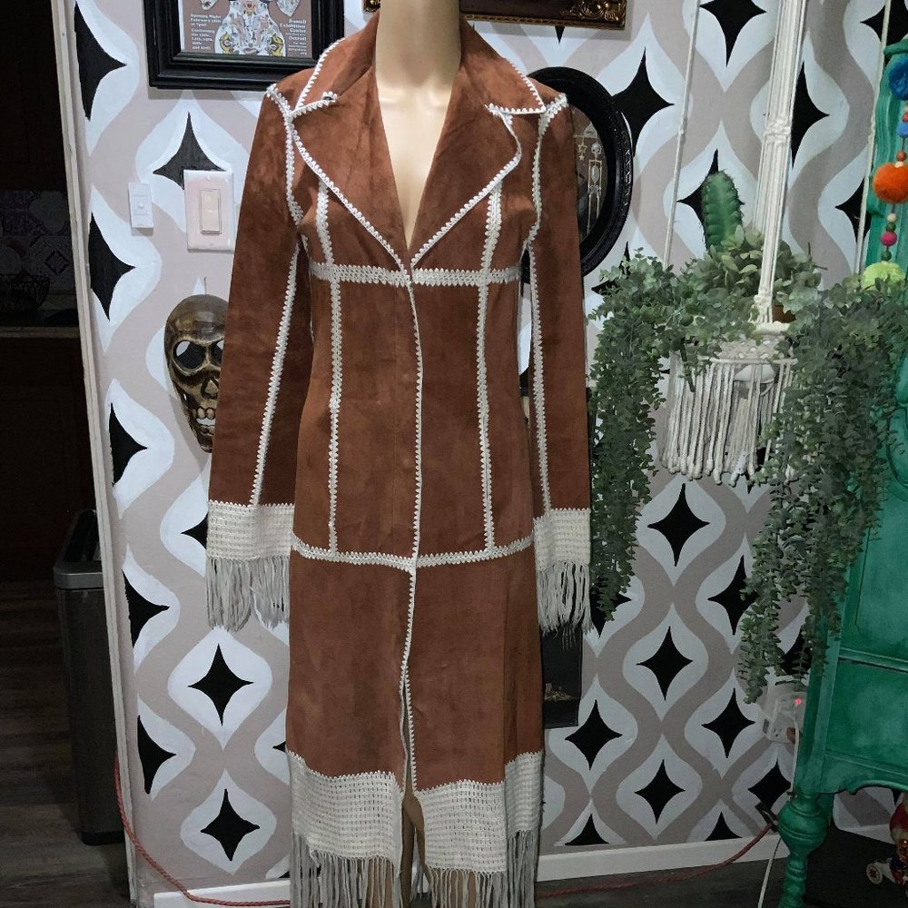 BEBE Crochet and Leather Duster